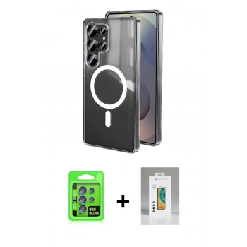 MARSİLYAN™- Galaxy S25 Ultra Kılıf Ahenk Yansıma Prime - Şeffaf Polymer Nano Ekran Koruyucu + Raze Metal Kamera Lens - MI
