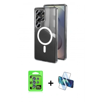 MARSİLYAN™- Galaxy S25 Ultra Kılıf Ahenk Yansıma Prime - Siyah 3D Antistatik Cam Ekran Koruyucu + Raze Metal Kamera Lens - MI