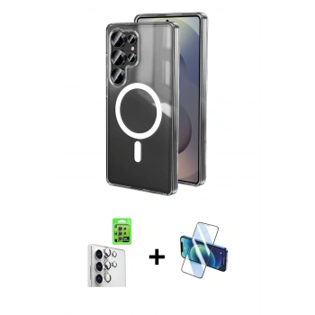 MARSİLYAN™- Galaxy S25 Ultra Kılıf Ahenk Yansıma Prime - Siyah 3D Antistatik Seramik Nano Ekran Koruyucu + Raze Metal Kamera Lens - GS