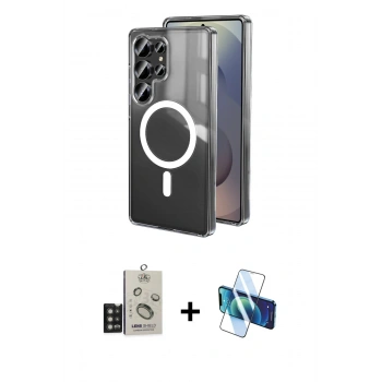 MARSİLYAN™- Galaxy S25 Ultra Kılıf Ahenk Yansıma Prime - Siyah 3D Antistatik Seramik Nano Ekran Koruyucu + Bilvis Titan Kamera Lens - TNGI
