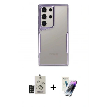 MARSİLYAN™- Galaxy S25 Ultra Kılıf Akış Çizgi Koleksiyonu - Şeffaf Pasifik Cam Ekran Koruyucu + Bilvis Titan Kamera Lens - TNGI