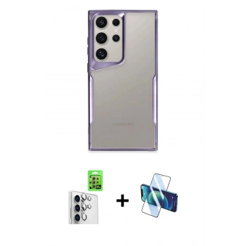 MARSİLYAN™- Galaxy S25 Ultra Kılıf Akış Çizgi Koleksiyonu - Siyah 3D Antistatik Seramik Nano Ekran Koruyucu + Raze Metal Kamera Lens - GS