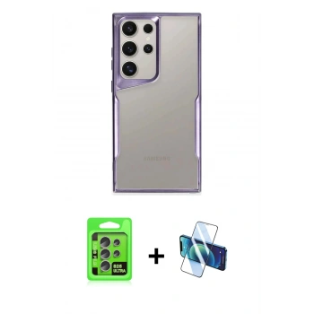 MARSİLYAN™- Galaxy S25 Ultra Kılıf Akış Çizgi Koleksiyonu - Siyah 3D Antistatik Seramik Nano Ekran Koruyucu + Raze Metal Kamera Lens - NLGY