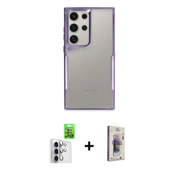 MARSİLYAN™- Galaxy S25 Ultra Kılıf Akış Çizgi Koleksiyonu - Siyah Bilvis 3D Cam Ekran Koruyucu + Raze Metal Kamera Lens - GS
