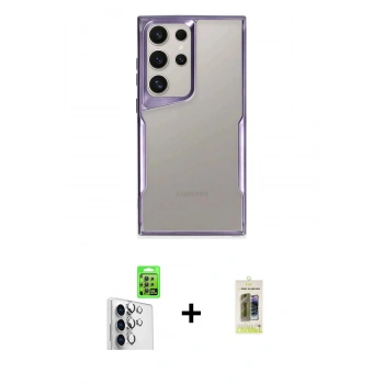 MARSİLYAN™- Galaxy S25 Ultra Kılıf Akış Çizgi Koleksiyonu - Siyah Joko Magic 5D Hayalet Cam + Raze Metal Kamera Lens - GS