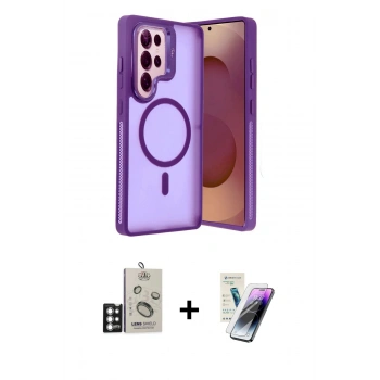 MARSİLYAN™- Galaxy S25 Ultra Kılıf Akış Form - Şeffaf Pasifik Cam Ekran Koruyucu + Bilvis Titan Kamera Lens - GS