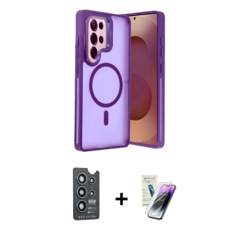MARSİLYAN™- Galaxy S25 Ultra Kılıf Akış Form - Şeffaf Pasifik Cam Ekran Koruyucu + Bilvis Titan Kamera Lens - LT