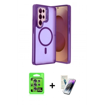 MARSİLYAN™- Galaxy S25 Ultra Kılıf Akış Form - Şeffaf Pasifik Cam Ekran Koruyucu + Raze Metal Kamera Lens - NLGY