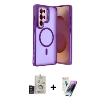 MARSİLYAN™- Galaxy S25 Ultra Kılıf Akış Form - Şeffaf Pasifik Cam Ekran Koruyucu + Bilvis Titan Kamera Lens - SH