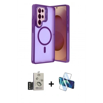 MARSİLYAN™- Galaxy S25 Ultra Kılıf Akış Form - Siyah 3D Antistatik Seramik Nano Ekran Koruyucu + Bilvis Titan Kamera Lens - TNGI