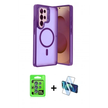 MARSİLYAN™- Galaxy S25 Ultra Kılıf Akış Form - Siyah 3D Antistatik Seramik Nano Ekran Koruyucu + Raze Metal Kamera Lens - MI