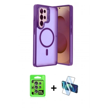 MARSİLYAN™- Galaxy S25 Ultra Kılıf Akış Form - Siyah 3D Antistatik Seramik Nano Ekran Koruyucu + Raze Metal Kamera Lens - NLGY