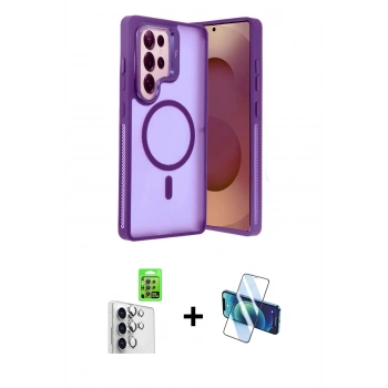 MARSİLYAN™- Galaxy S25 Ultra Kılıf Akış Form - Siyah 3D Antistatik Seramik Nano Ekran Koruyucu + Raze Metal Kamera Lens - GS
