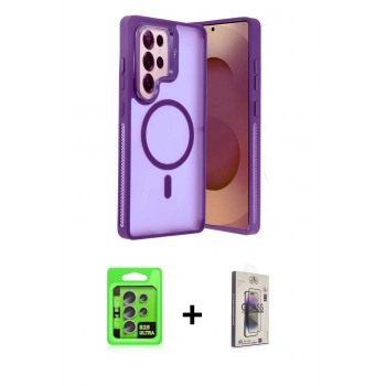 MARSİLYAN™- Galaxy S25 Ultra Kılıf Akış Form - Siyah Bilvis 3D Cam Ekran Koruyucu + Raze Metal Kamera Lens - NLGY