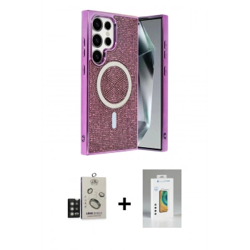 MARSİLYAN™- Galaxy S25 Ultra Kılıf Eksen Çizgi - Şeffaf Polymer Nano Ekran Koruyucu + Bilvis Titan Kamera Lens - TNGI