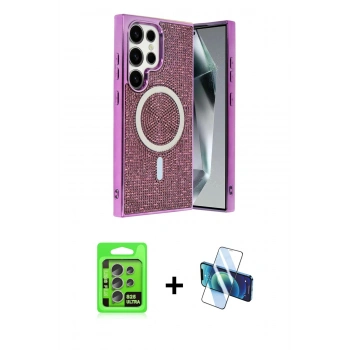MARSİLYAN™- Galaxy S25 Ultra Kılıf Eksen Çizgi - Siyah 3D Antistatik Seramik Nano Ekran Koruyucu + Raze Metal Kamera Lens - NLGY