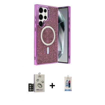 MARSİLYAN™- Galaxy S25 Ultra Kılıf Eksen Çizgi - Siyah Joko Magic 5D Cam + Bilvis Titan Kamera Lens - TNGI