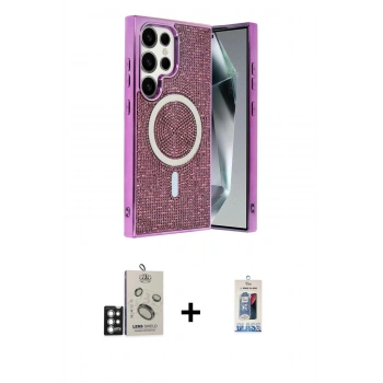 MARSİLYAN™- Galaxy S25 Ultra Kılıf Eksen Çizgi - Siyah Joko Magic 5D Cam + Bilvis Titan Kamera Lens - GS
