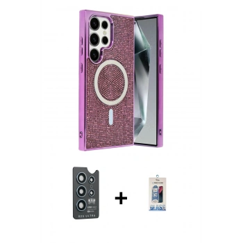 MARSİLYAN™- Galaxy S25 Ultra Kılıf Eksen Çizgi - Siyah Joko Magic 5D Cam + Bilvis Titan Kamera Lens - LT