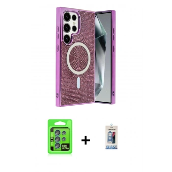 MARSİLYAN™- Galaxy S25 Ultra Kılıf Eksen Çizgi - Siyah Joko Magic 5D Cam + Raze Metal Kamera Lens - MI