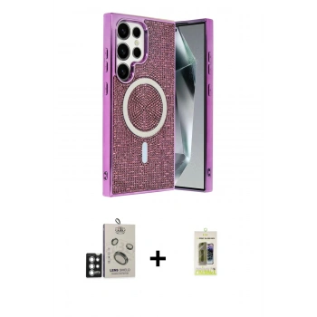 MARSİLYAN™- Galaxy S25 Ultra Kılıf Eksen Çizgi - Siyah Joko Magic 5D Hayalet Cam + Bilvis Titan Kamera Lens - GS