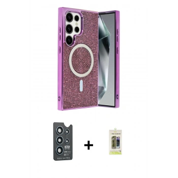 MARSİLYAN™- Galaxy S25 Ultra Kılıf Eksen Çizgi - Siyah Joko Magic 5D Hayalet Cam + Bilvis Titan Kamera Lens - LT