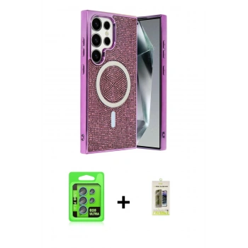 MARSİLYAN™- Galaxy S25 Ultra Kılıf Eksen Çizgi - Siyah Joko Magic 5D Hayalet Cam + Raze Metal Kamera Lens - MI
