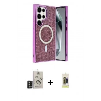 MARSİLYAN™- Galaxy S25 Ultra Kılıf Eksen Çizgi - Siyah Joko Magic 5D Hayalet Cam + Bilvis Titan Kamera Lens - SH