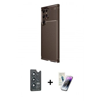 MARSİLYAN™- Galaxy S25 Ultra Kılıf Eksen Form Prime - Şeffaf Pasifik Cam Ekran Koruyucu + Bilvis Titan Kamera Lens - LT