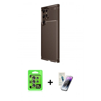 MARSİLYAN™- Galaxy S25 Ultra Kılıf Eksen Form Prime - Şeffaf Pasifik Cam Ekran Koruyucu + Raze Metal Kamera Lens - NLGY