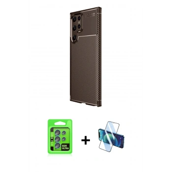 MARSİLYAN™- Galaxy S25 Ultra Kılıf Eksen Form Prime - Siyah 3D Antistatik Seramik Nano Ekran Koruyucu + Raze Metal Kamera Lens - MI
