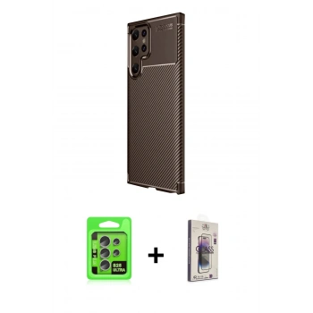 MARSİLYAN™- Galaxy S25 Ultra Kılıf Eksen Form Prime - Siyah Bilvis 3D Cam Ekran Koruyucu + Raze Metal Kamera Lens - NLGY