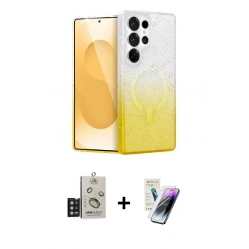 MARSİLYAN™- Galaxy S25 Ultra Kılıf Eksen Minimal Özel Seri - Şeffaf Pasifik Cam Ekran Koruyucu + Bilvis Titan Kamera Lens - TNGI