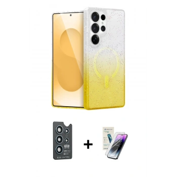 MARSİLYAN™- Galaxy S25 Ultra Kılıf Eksen Minimal Özel Seri - Şeffaf Pasifik Cam Ekran Koruyucu + Bilvis Titan Kamera Lens - LT