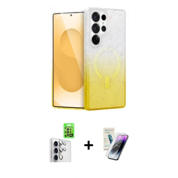 MARSİLYAN™- Galaxy S25 Ultra Kılıf Eksen Minimal Özel Seri - Şeffaf Pasifik Cam Ekran Koruyucu + Raze Metal Kamera Lens - GS