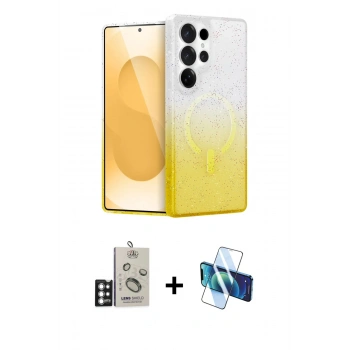MARSİLYAN™- Galaxy S25 Ultra Kılıf Eksen Minimal Özel Seri - Siyah 3D Antistatik Cam Ekran Koruyucu + Bilvis Titan Kamera Lens - GS