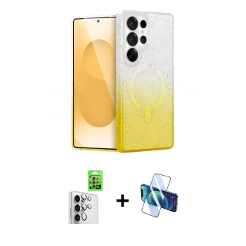 MARSİLYAN™- Galaxy S25 Ultra Kılıf Eksen Minimal Özel Seri - Siyah 3D Antistatik Cam Ekran Koruyucu + Raze Metal Kamera Lens - GS