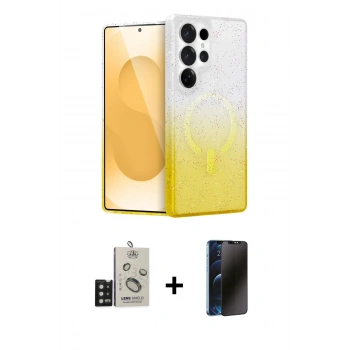MARSİLYAN™- Galaxy S25 Ultra Kılıf Eksen Minimal Özel Seri - Siyah 3D Antistatik Hayalet Cam Ekran Koruyucu + Bilvis Titan Kamera Lens - SH