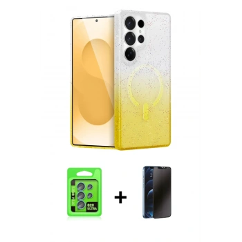 MARSİLYAN™- Galaxy S25 Ultra Kılıf Eksen Minimal Özel Seri - Siyah 3D Antistatik Hayalet Cam Ekran Koruyucu + Raze Metal Kamera Lens - MI