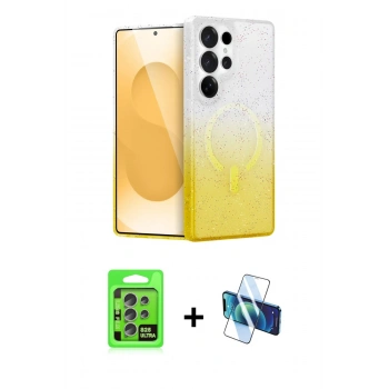 MARSİLYAN™- Galaxy S25 Ultra Kılıf Eksen Minimal Özel Seri - Siyah 3D Antistatik Seramik Nano Ekran Koruyucu + Raze Metal Kamera Lens - NLGY