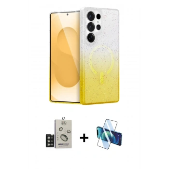 MARSİLYAN™- Galaxy S25 Ultra Kılıf Eksen Minimal Özel Seri - Siyah 3D Antistatik Seramik Nano Ekran Koruyucu + Bilvis Titan Kamera Lens - TNGI