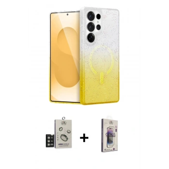MARSİLYAN™- Galaxy S25 Ultra Kılıf Eksen Minimal Özel Seri - Siyah Bilvis 3D Cam Ekran Koruyucu + Bilvis Titan Kamera Lens - TNGI