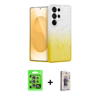 MARSİLYAN™- Galaxy S25 Ultra Kılıf Eksen Minimal Özel Seri - Siyah Bilvis 3D Cam Ekran Koruyucu + Raze Metal Kamera Lens - NLGY