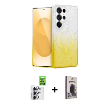 MARSİLYAN™- Galaxy S25 Ultra Kılıf Eksen Minimal Özel Seri - Siyah Bilvis Hayalet Cam Ekran Koruyucu + Raze Metal Kamera Lens - GS