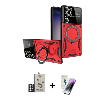 MARSİLYAN™- Galaxy S25 Ultra Kılıf Kıvılcım Modern Serisi - Şeffaf Pasifik Cam Ekran Koruyucu + Bilvis Titan Kamera Lens - GS