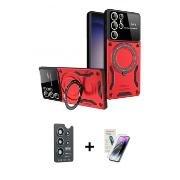 MARSİLYAN™- Galaxy S25 Ultra Kılıf Kıvılcım Modern Serisi - Şeffaf Pasifik Cam Ekran Koruyucu + Bilvis Titan Kamera Lens - LT