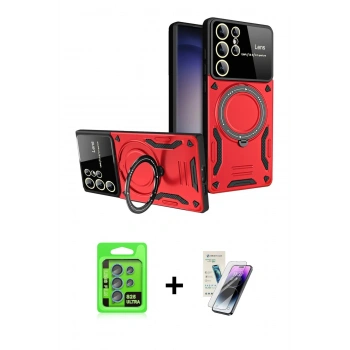 MARSİLYAN™- Galaxy S25 Ultra Kılıf Kıvılcım Modern Serisi - Şeffaf Pasifik Cam Ekran Koruyucu + Raze Metal Kamera Lens - MI