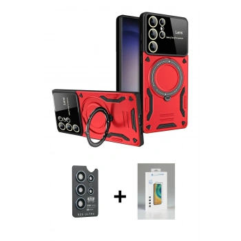 MARSİLYAN™- Galaxy S25 Ultra Kılıf Kıvılcım Modern Serisi - Şeffaf Polymer Nano Ekran Koruyucu + Bilvis Titan Kamera Lens - LT