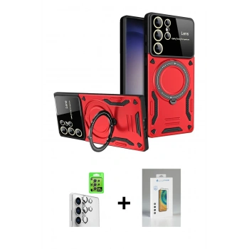 MARSİLYAN™- Galaxy S25 Ultra Kılıf Kıvılcım Modern Serisi - Şeffaf Polymer Nano Ekran Koruyucu + Raze Metal Kamera Lens - GS