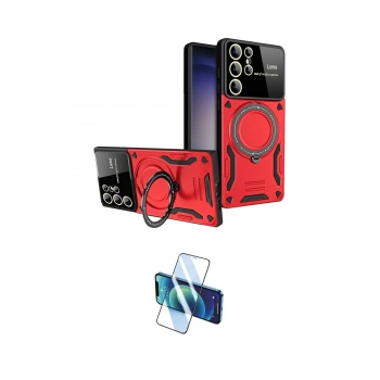 MARSİLYAN™- Galaxy S25 Ultra Kılıf Kıvılcım Modern Serisi - Siyah 3D Antistatik Cam Ekran Koruyucu